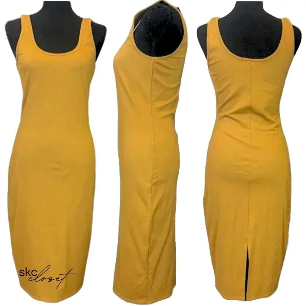 Mind Code Mustard Midi Dress